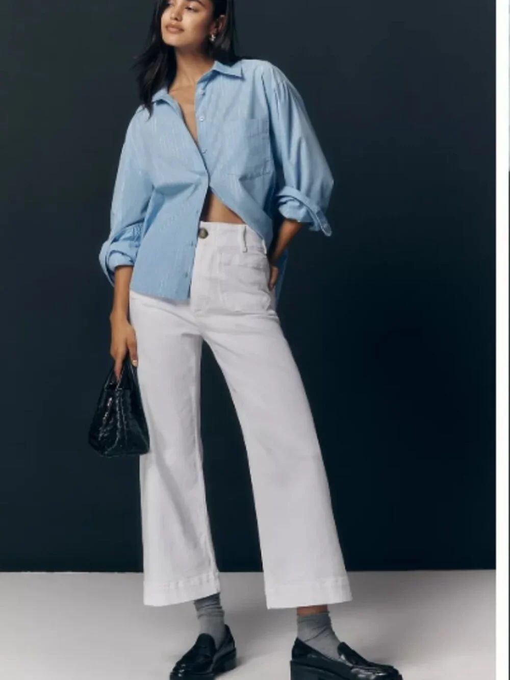 EUC Maeve Colette High-Rise Wide-Leg Cropped Jeans White Cotton Blend 31